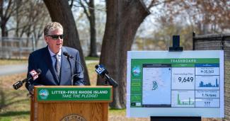 Governor McKee giving speech for Litter-Free Rhode Island 